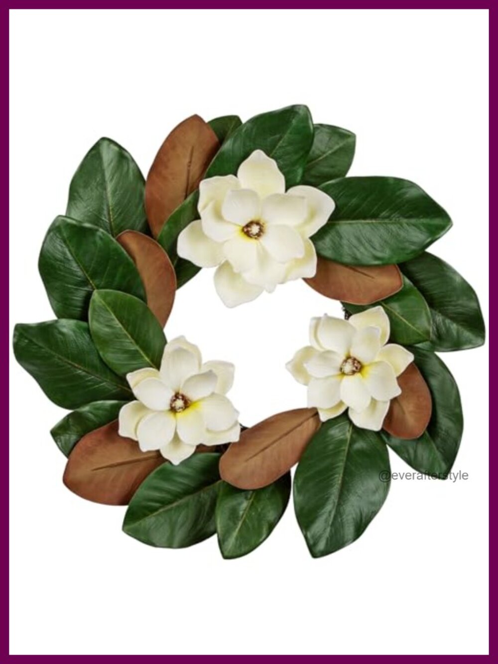 Artificial Magnolia Wreath 20 Inch Faux Floral Front Door Home Decor